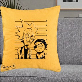 Perna Personalizata Rick si Morty Dosar, 40x40 cm, Galben, Husa Detasabila, Perna Inclusa, BEKZ®