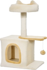 PawHut Arborele pentru Pisici cu Crenguță și Căsuță 40x30x72 cm Bej și Galben | Aosom Romania