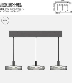Lustra cu 3 pendule LED Float sticla transparenta