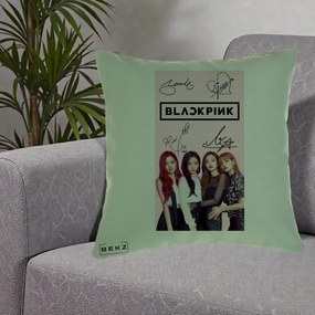 Perna Personalizata K-pop BLACKPINK Semnaturi si Foto, 40x40 cm, Verde, Husa Detasabila, Perna Inclusa, BEKZ®