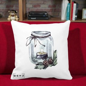 Perna Decorativa Felinar cu Lumanare si Conuri, 40x40 cm, Alba Mata, Husa Detasabila, Perna Inclusa, BEKZ®