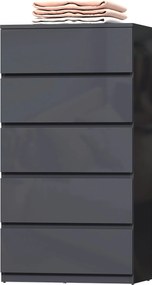 HOMCOM Comodă cu 5 sertare, mobilier de depozitare cu finisaj foarte lucios, închidere amortizată și silențioasă, 53 x 34 x 100 cm, gri | Aosom Romania