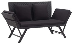 vidaXL Bancă de grădină cu perne, negru, 176 cm, poliratan