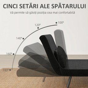 HOMCOM Canapea Pat de 2 Locuri cu Spătar Reglabil pe 5 Nivele și 2 Perne din Material Capitonat, 102x73x81 cm, Negru | Aosom Romania