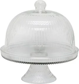 Cupolă decorativă pe picior cu elemente decorative, stil vintage, transparent, din sticlă, „Cloche”