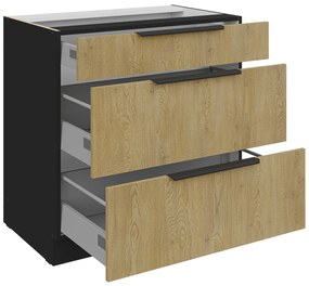 Dulap inferior de bucătărie Carminia 80 D 3S BB PREMIUM BOX (stejar cremona + negru). 1127979