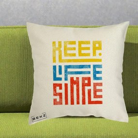 Perna Decorativa Keep Life Simple Colorat, 40x40 cm, Ecru, Husa Detasabila, Perna Inclusa, BEKZ®