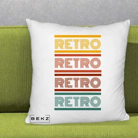 Perna Decorativa RETRO Text Multicolor, 40x40 cm, Alb Pufos, Husa Detasabila, Perna Inclusa, BEKZ®