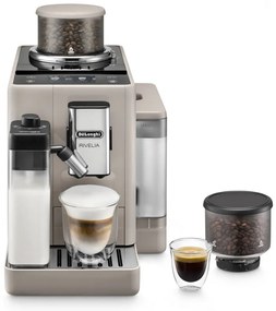Espressor automat DeLonghi Rivelia Sand Beige EXAM440.55.BG, 1450W, 19 bar, 1.4l, Touchscreen TFT, Twin Shot, Boabe de cafea, LatteCrema Hot, 17 bauturi, Bej