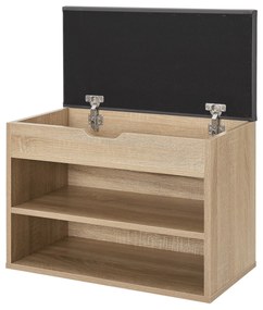 Suport pantofi cu capac rabatabil si scaun tapitat 60 x 30 x 44 cm aspect lemn