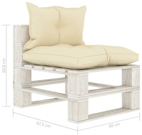 Set mobilier de gradina din paleti cu perne crem, 9 piese, lemn cream and white, 1