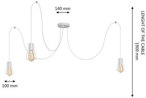 Lustră pe cablu TUBE 3xE27/15W/230V alb