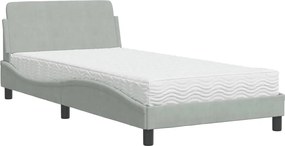 vidaXL Pat cu saltea, Dover, gri deschis, 100x200 cm, catifea