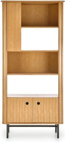 Biblioteca SMART, stejar/negru, PAL/furnir/metal, 97x37x196 cm