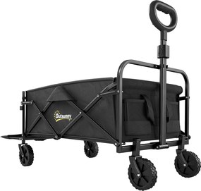 Outsunny Cărucior de Grădină 72L Pliabil cu Mâner Reglabil, din Oțel și Material Oxford, 114x46x92 cm, Negru | Aosom Romania