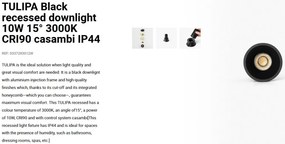 Spot LED incastrabil TULIPA Black recessed downlight 10W 15° 3000K CRI90 casambi IP44