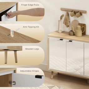 HOMCOM Bufet Modern cu 4 Uși și Raft Reglabil 141x35x77cm Alb și Stejar | Aosom Romania