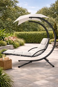 Șezlong suspendat din oțel, cu pernă încorporată, baldachin detașabil, Ivory