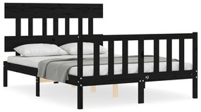 3193315 vidaXL Cadru de pat cu tăblie dublu, negru, lemn masiv