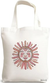 Sacosa de Panza pentru Cumparaturi, Geanta Tote Happy Sun 2, 38x34.5 cm, Alba, BEKZ®