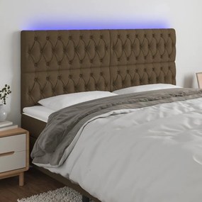 Tablie de pat cu LED, maro inchis, 200x7x118 128 cm, textil 1, Maro inchis, 200 x 7 x 118 128 cm