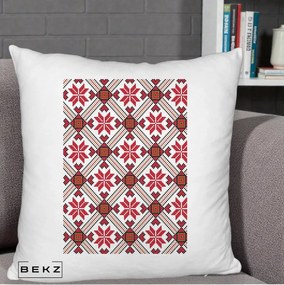 Perna Personalizata Motiv Traditional Ie Romaneasca Rosu, 40x40 cm, Alb Pufos, Husa Detasabila, Perna Inclusa, BEKZ®