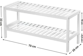 Raft Din Bambus Pentru Pantofi, Cu 2 Niveluri, Alb, 70 Cm