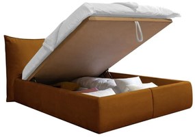 Pat matrimonial galben ocru tapițat cu spațiu de depozitare și somieră 180x200 cm Jade – Bobochic Paris