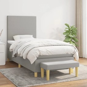 vidaXL Pat box spring cu saltea, gri deschis, 90x190 cm, textil