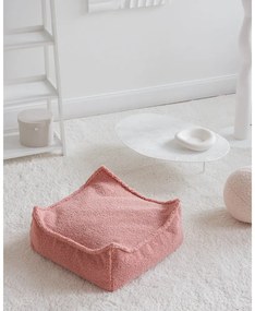Fotoliu puf pentru copii roz cu tapițerie din țesătură bouclé Square – Wigiwama