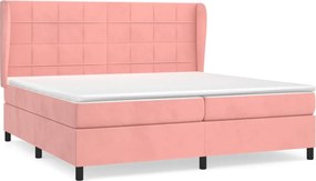 vidaXL Pat box spring cu saltea, roz, 200x200 cm, catifea