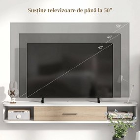 HOMCOM，Suport TV，Cu 2 Rafturi Deschise și Dulap cu Ușă Rabatabilă，MDF，120cm x 26cm x 16cm，Alb, gri | Aosom Romania