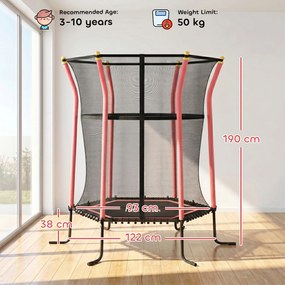 HOMCOM Trambulină Elastică pentru Copii 3-10 Ani cu Intrare cu Fermoar și Țevi Căptușite, Ø163,5x190 cm, Roșu | Aosom Romania