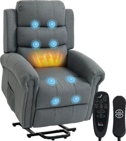 HOMCOM Fotoliu de masaj cu funcție de ridicare, fotoliu relax, cu vibrații, cu funcție de înclinare, aspect in, gri | Aosom Romania