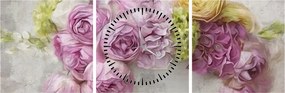 Tablou - Flori pe perete culorile pastel (cu ceas) (90x30 cm)