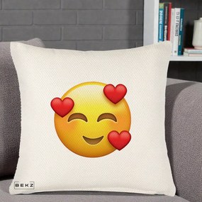 Perna Decorativa Emoji cu 3 Inimi, 40x40 cm, Crem Reliefat, Husa Detasabila, Perna Inclusa, BEKZ®