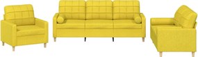 vidaXL Set de canapele cu perne, 3 piese, galben deschis, textil