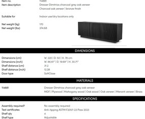 Comoda design LUX, Furnir de stejar gri carbune, Dimitrios