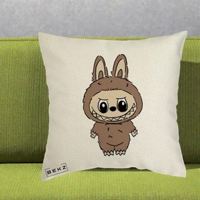 Perna Personalizata Labubu Maro Natural Solo, 40x40 cm, Ecru, Husa Detasabila, Perna Inclusa, BEKZ®