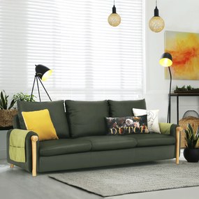 Canapea complet tapiţată 3 locuri, piele / piele ecologică verde măslin, LINSY
