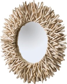 Oglinda decorativa rustica cu rama din lemn de tec Riverside 80cm A-36577 VC