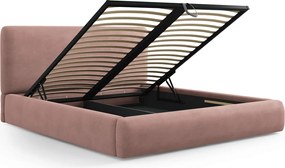 Pat tapitat cu tablie si lada depozitare, Colonel, Cosmopolitan Design, 160x200 cm, material structurat, roz