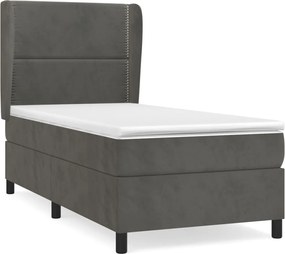 vidaXL Pat box spring cu saltea, gri închis, 90x200 cm, catifea