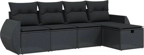 vidaXL Set mobilier de grădină cu perne, 5 piese, negru, poliratan