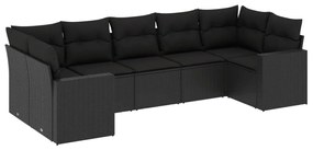 3251722 vidaXL Set canapele de grădină cu perne, 7 piese, negru, poliratan
