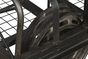 Măsuță de cafea dreptunghiulară din lemn și metal, natur și negru, pe roți, finisaj patinat, 48 x 147 x 76 cm, „Ferros” – Ethnic Collections