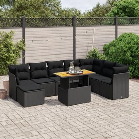 3275512 vidaXL Set mobilier de grădină cu perne, 9 piese, negru, poliratan