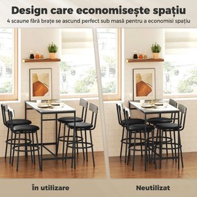 HOMCOM Set cu Masă Înaltă și 4 Scaune de Bar cu Spătar Stil Industrial Gri | Aosom Romania