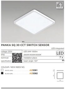 Plafoniera LED slim cu senzor de miscare si protectie IP40 PANKA SQ 30 CCT alb