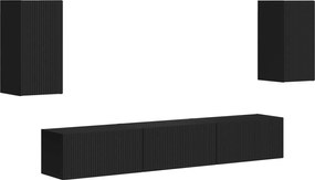 vidaXL Set comodă TV Pe perete 5 pcs Negru Lemn compozit